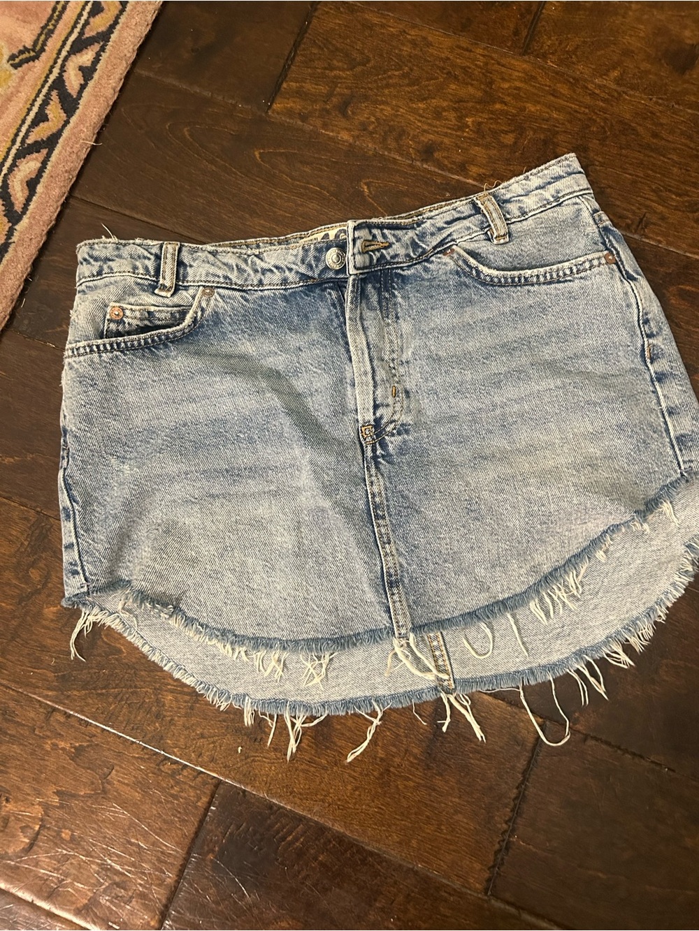 We The Free Light Blue Frayed Denim Mini Skirt